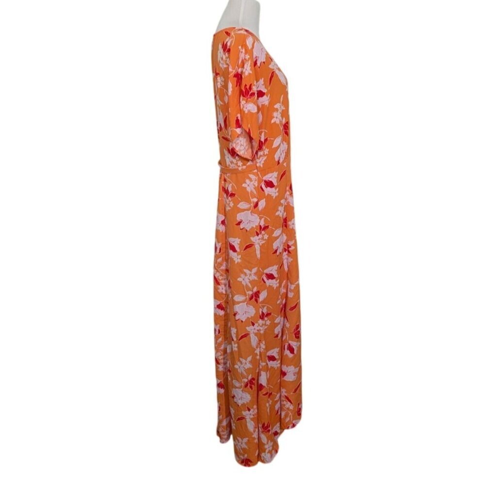 Bobeau Floral Maxi Wrap Dress Womens Size XL Orange Dolman Sleeve Tropical - Picture 8 of 13